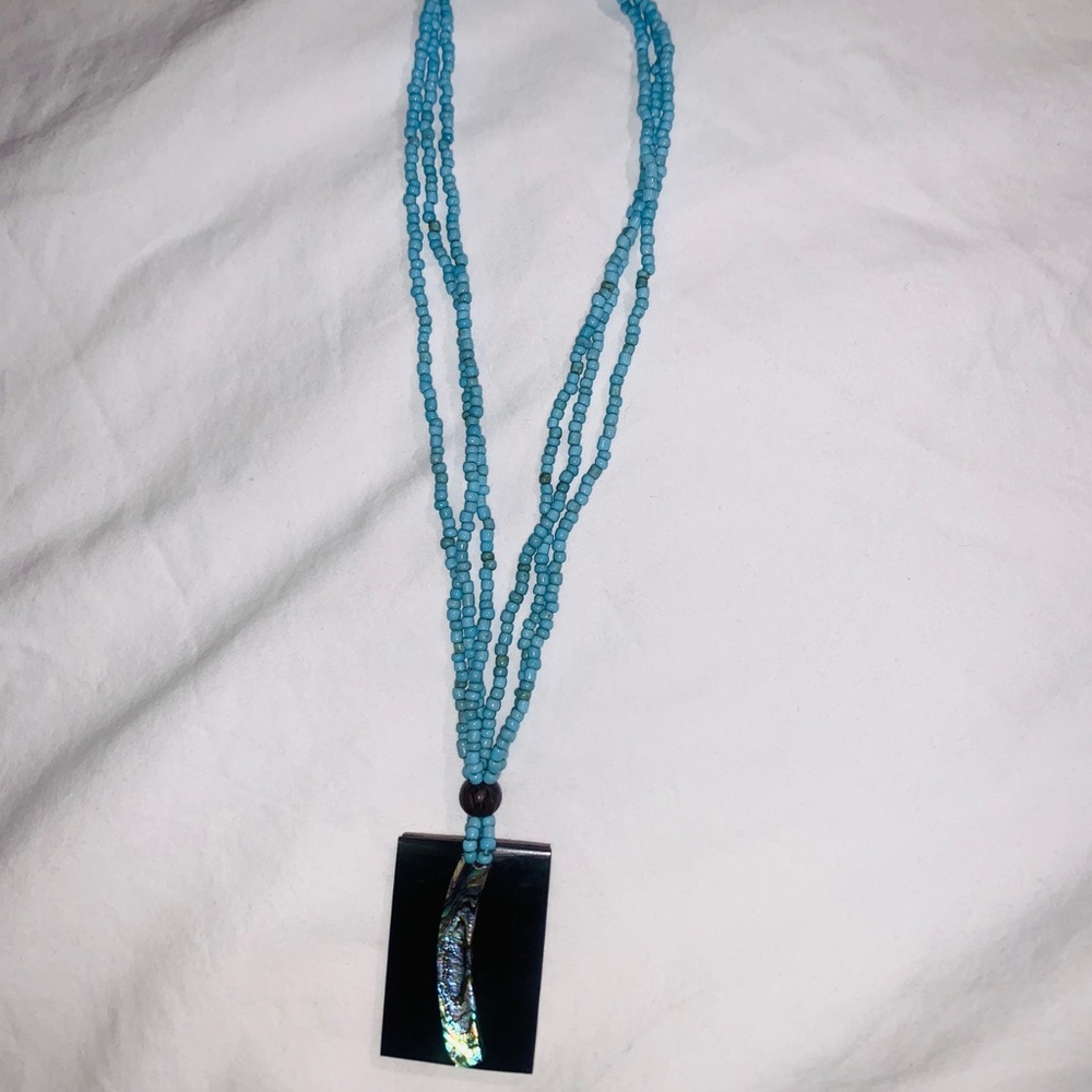 Turquoise and Wood Tropical Necklace